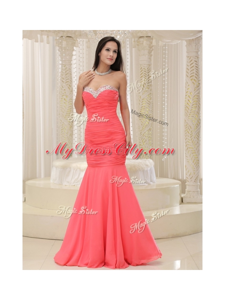 New Style Mermaid Sweetheart Coral Red Prom Dress