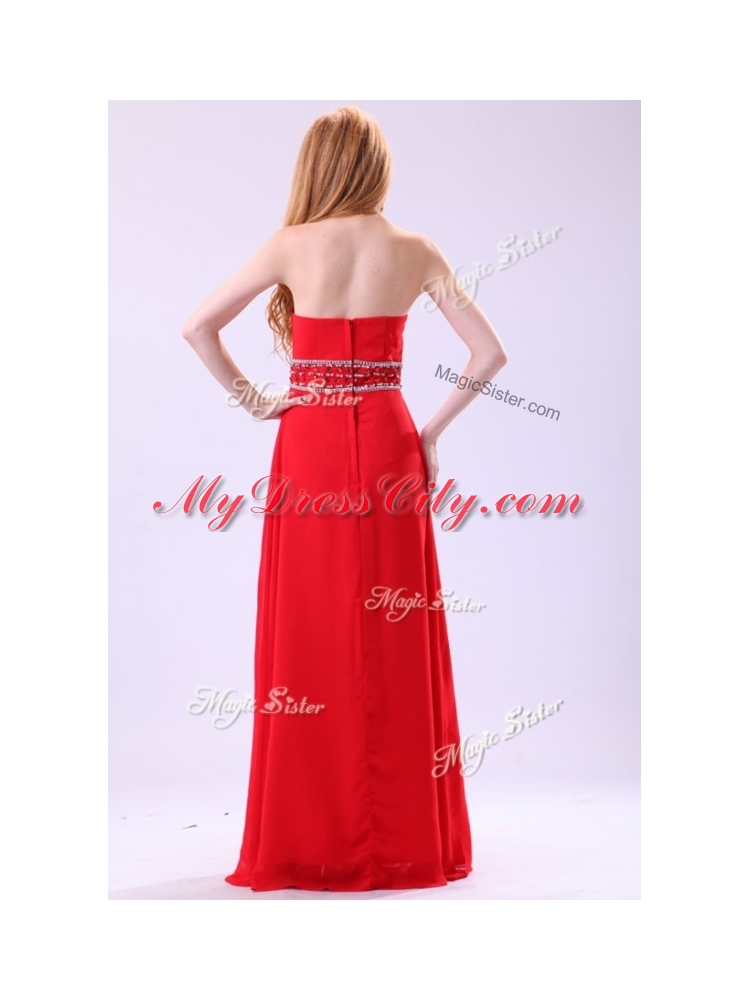 Simple Empire Strapless Red Prom Dresses with Beading