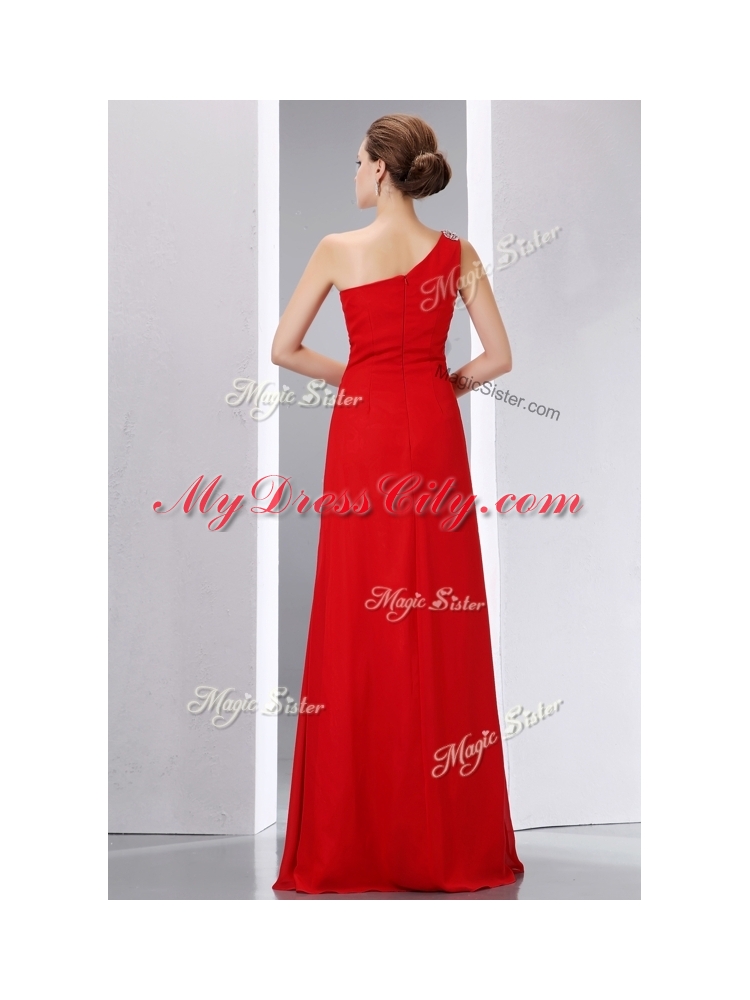 Cheap Column One Shoulder Bridesmaid Dress with High Slit