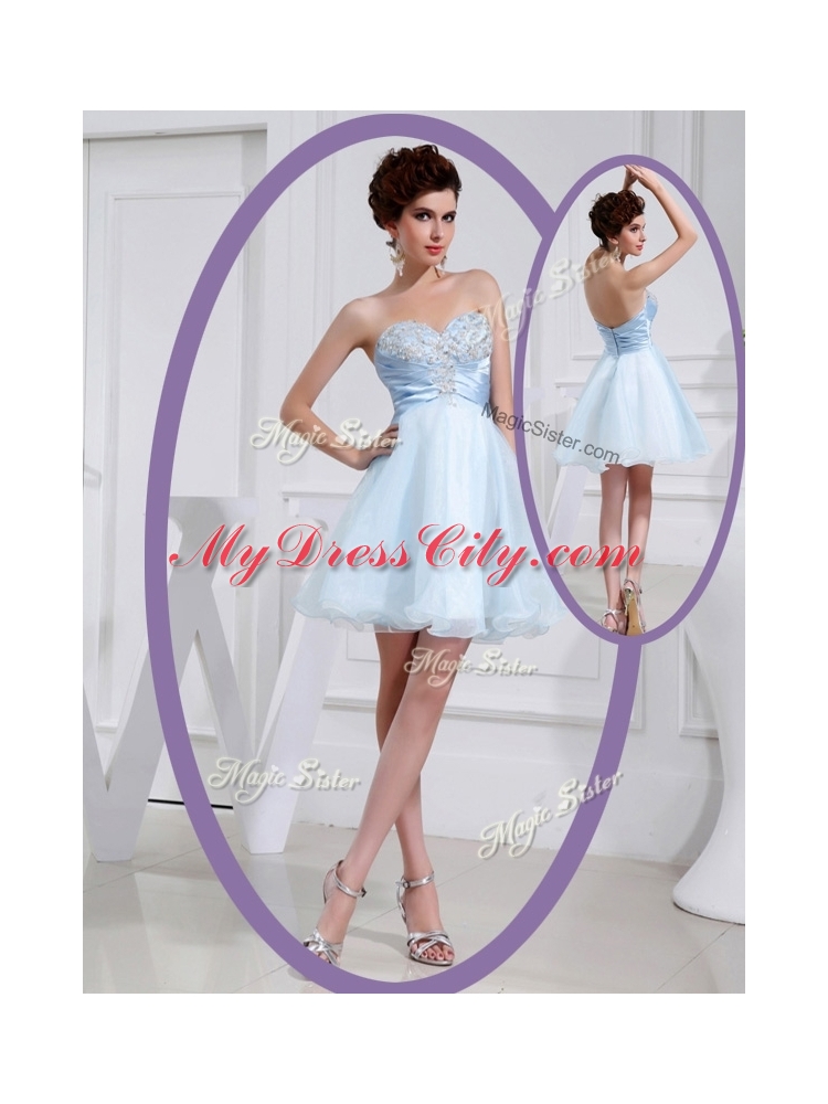 Cheap Short Sweetheart Beading Bridesmaid Dress in Light Blue