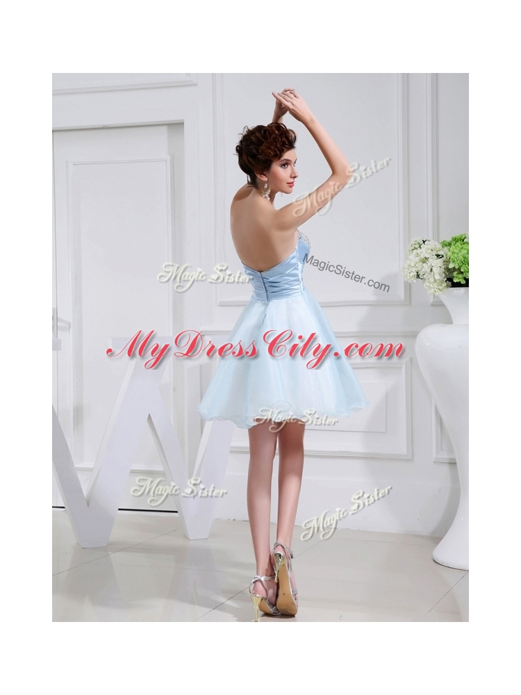 Cheap Short Sweetheart Beading Bridesmaid Dress in Light Blue