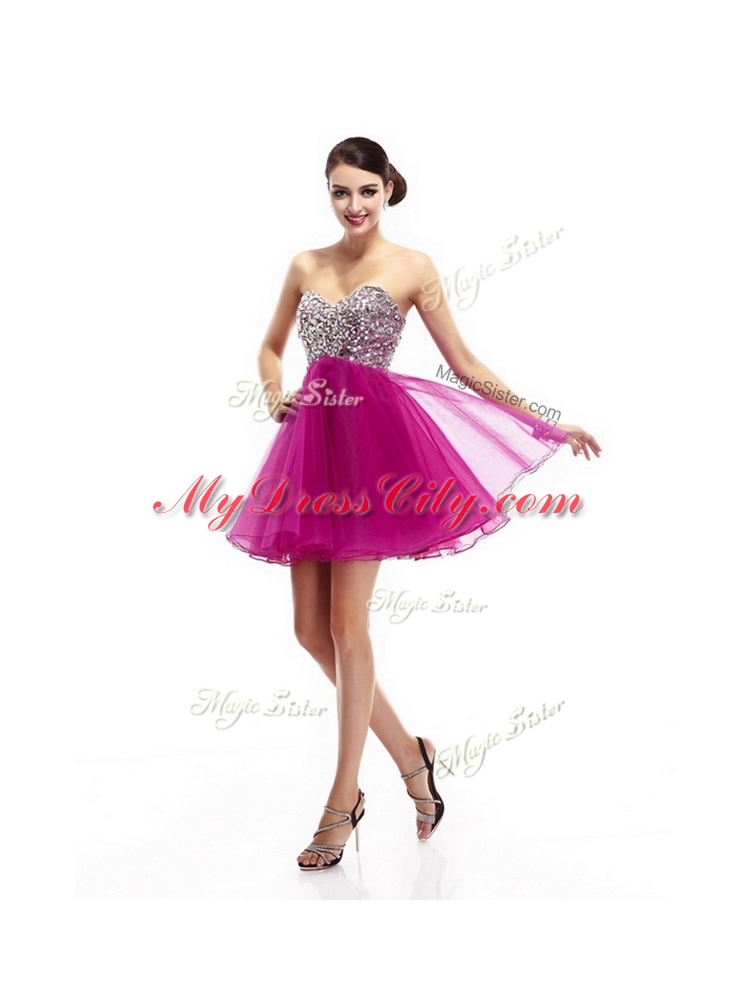 Cheap Sweetheart Fuchsia Short Bridesmaid  Dresses with Beading