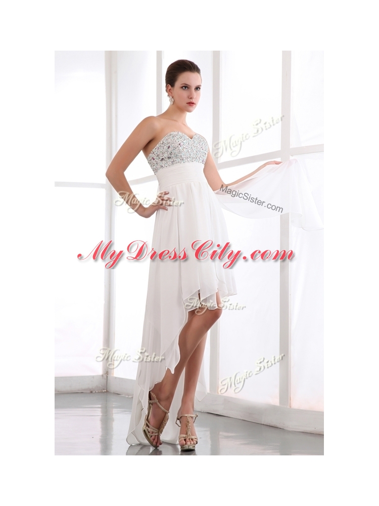 Cheap Sweetheart High Low Beading Most Popular Sweetheart High Low Beading Prom Dress in WhiteDress in White