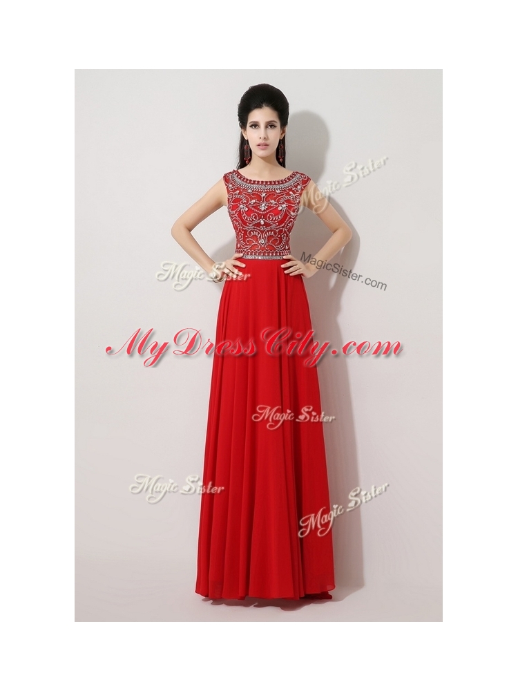 Cheap Empire Bateau Brush Train Prom Dresses with Beading