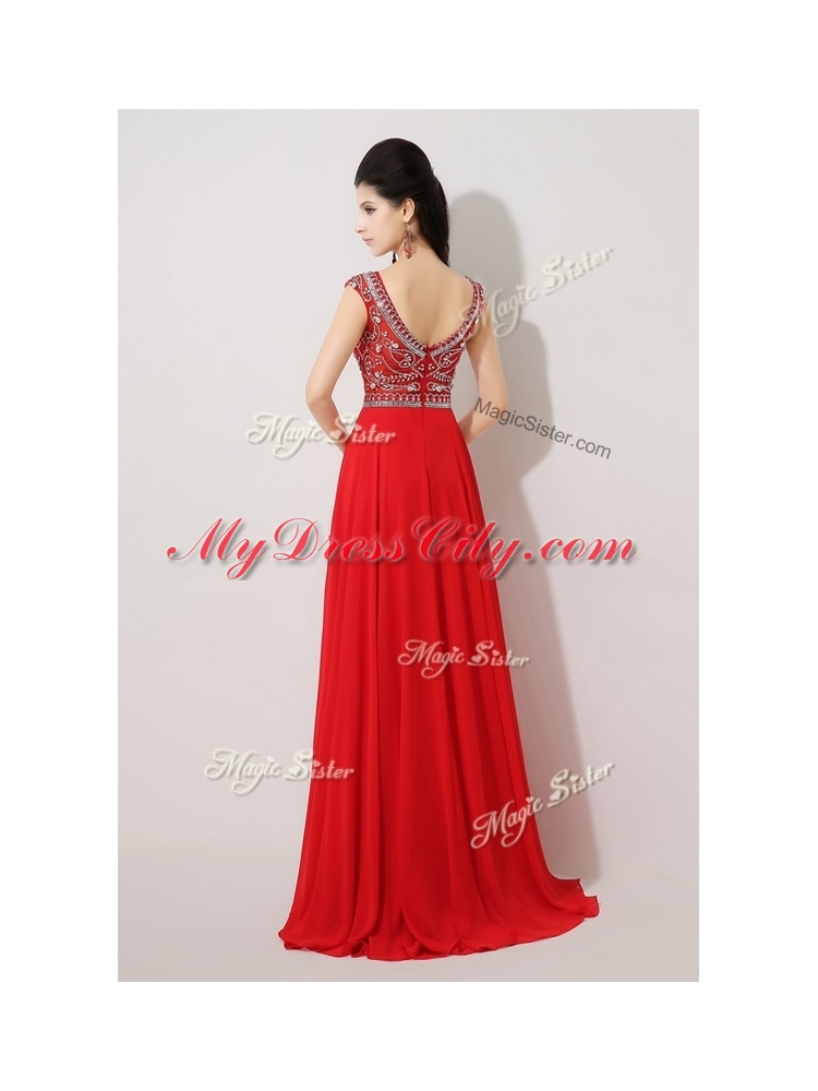 Cheap Empire Bateau Brush Train Prom Dresses with Beading