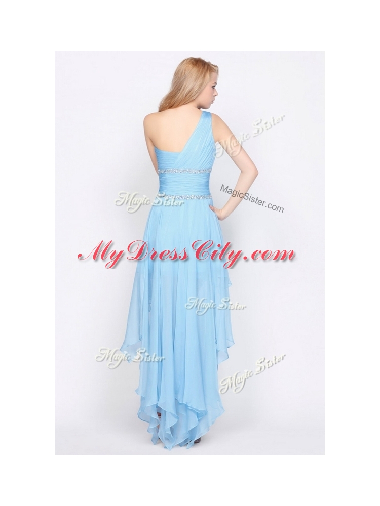 Cheap One Shoulder High Low Prom Dresses with Beading