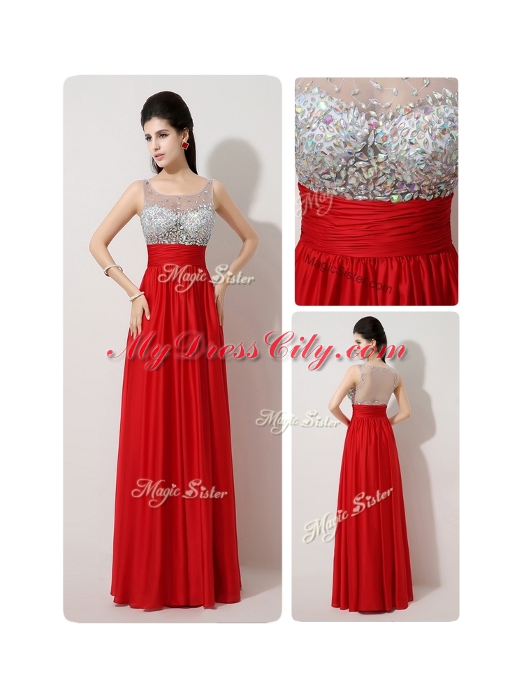 Cheap Scoop Empire Beading Red Prom Dresses