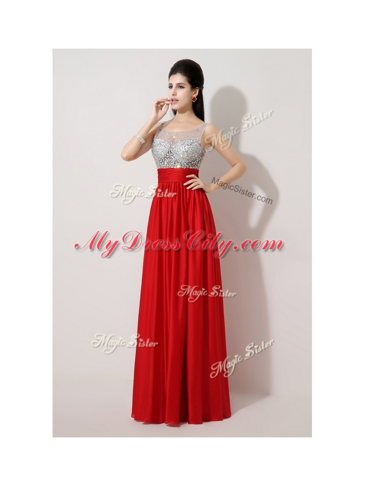 Cheap Scoop Empire Beading Red Prom Dresses