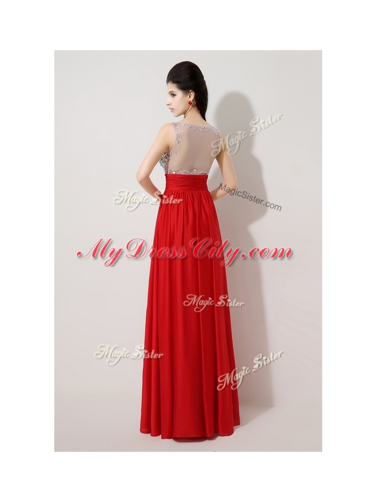 Cheap Scoop Empire Beading Red Prom Dresses