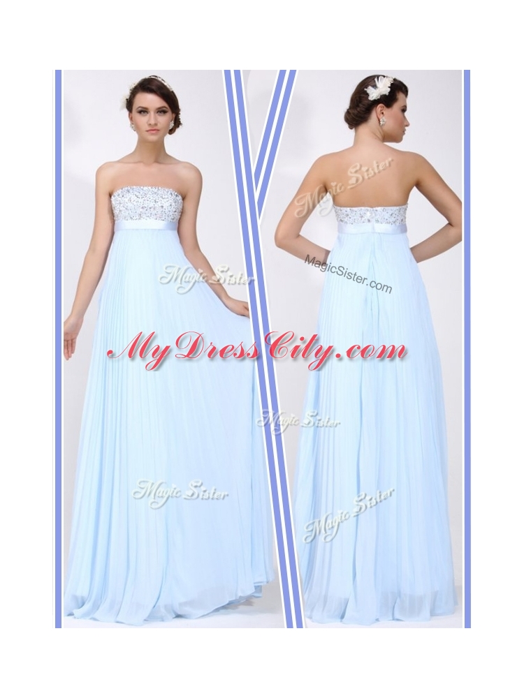 Cheap Strapless Beading Long Prom Dress in Light Blue