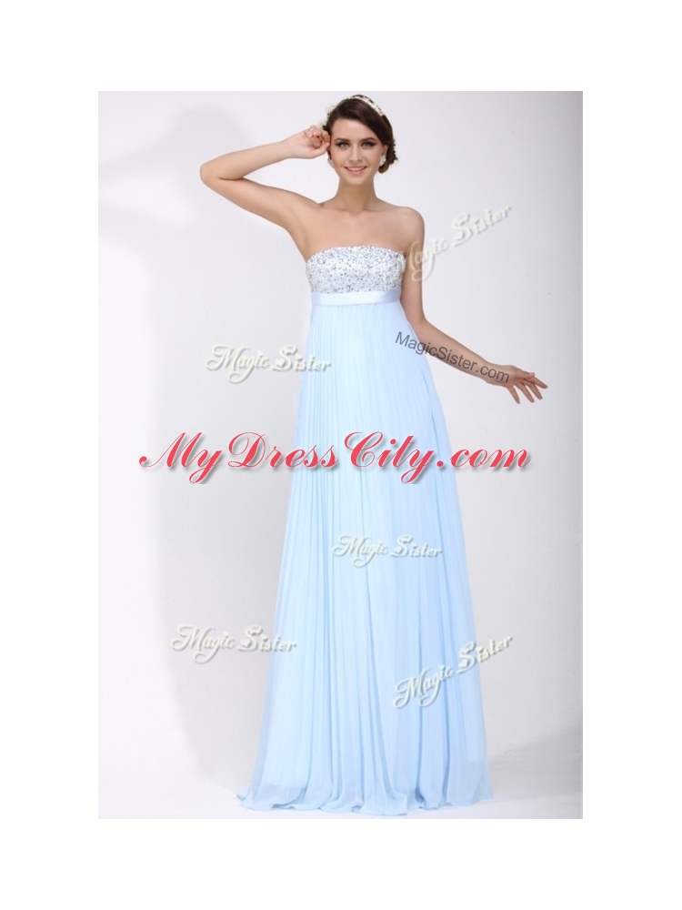 Cheap Strapless Beading Long Prom Dress in Light Blue