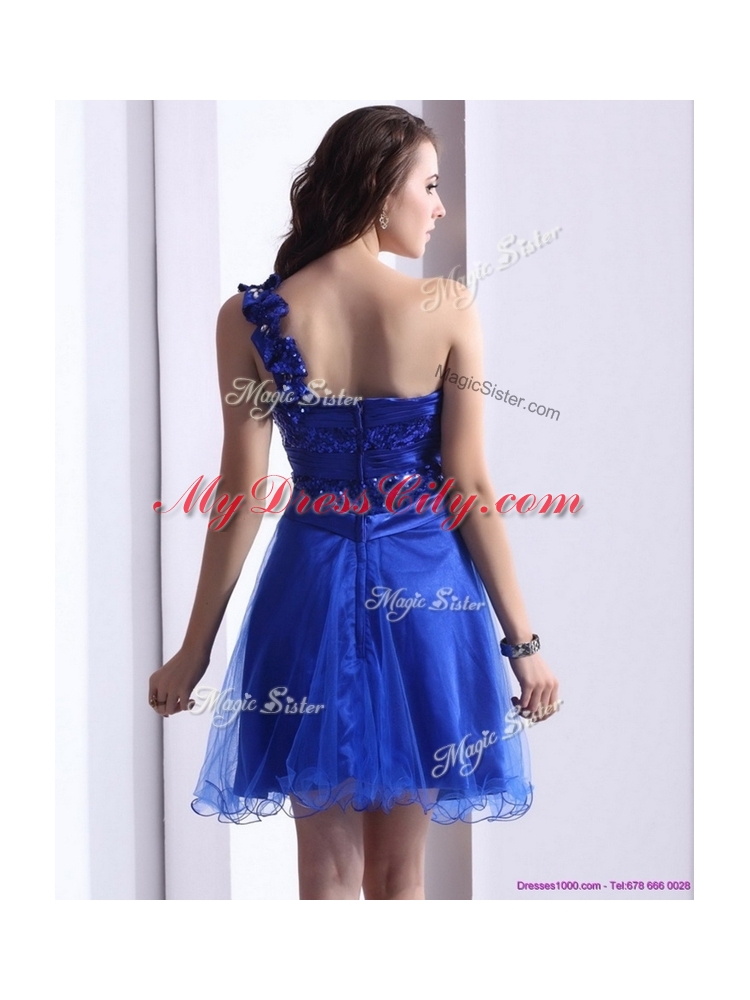 Cheap One Shoulder Prom Dresses with Beading and Hand Made Flowers