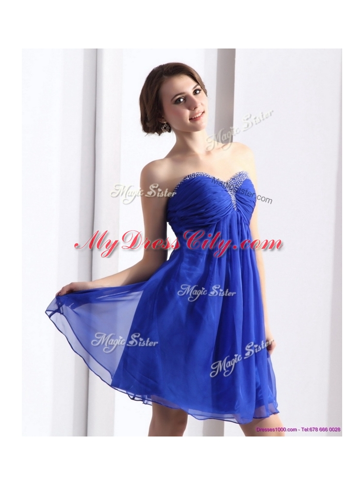 Cheap Sweetheart Beading Short Prom Dresses in Blue