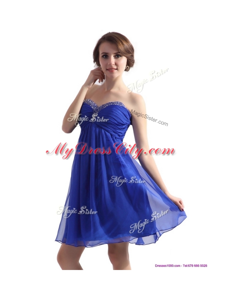 Cheap Sweetheart Beading Short Prom Dresses in Blue