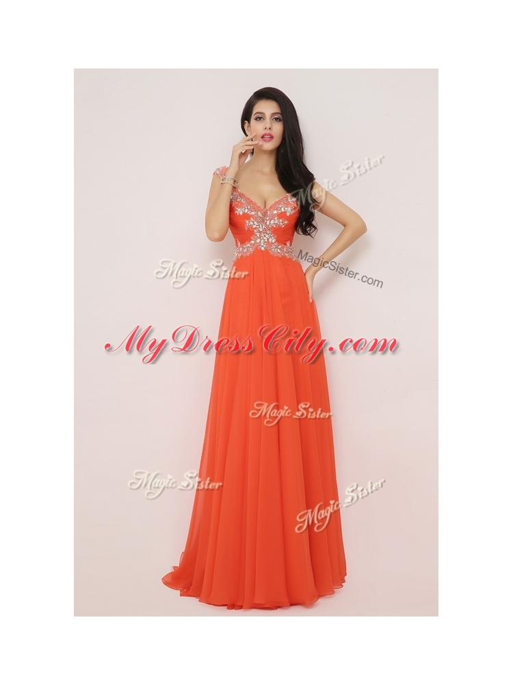 The Brand New Style Brush Train Discount Evening Dresses with High Slit and Beading