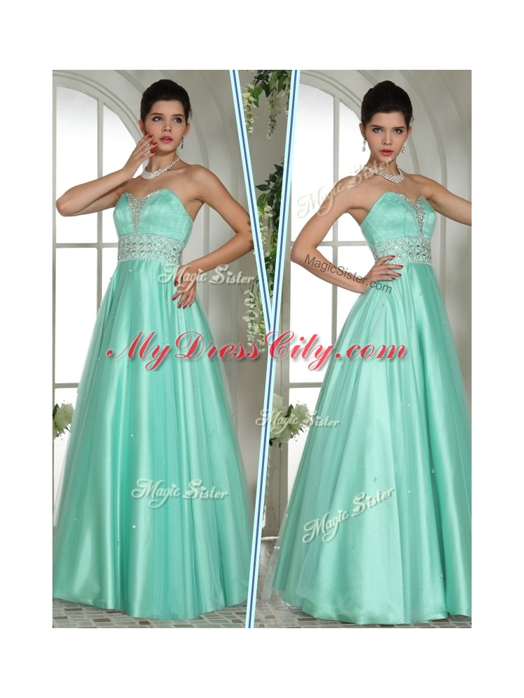 Elegant A Line Sweetheart Beading Designer Prom Dresses in Apple Green