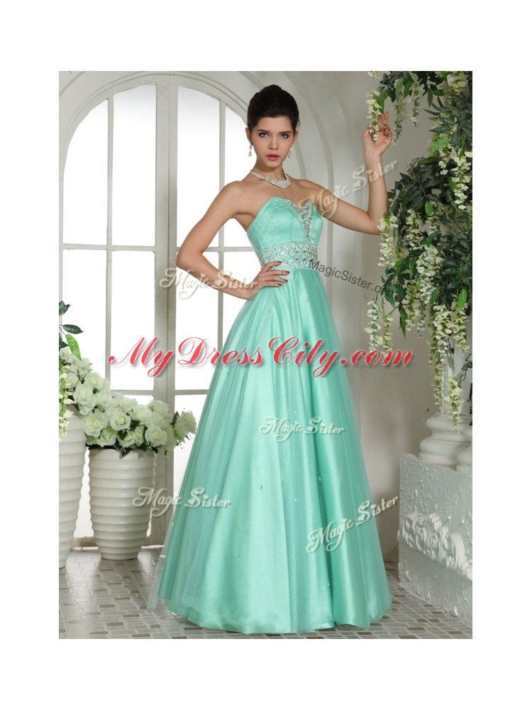 Elegant A Line Sweetheart Beading Designer Prom Dresses in Apple Green