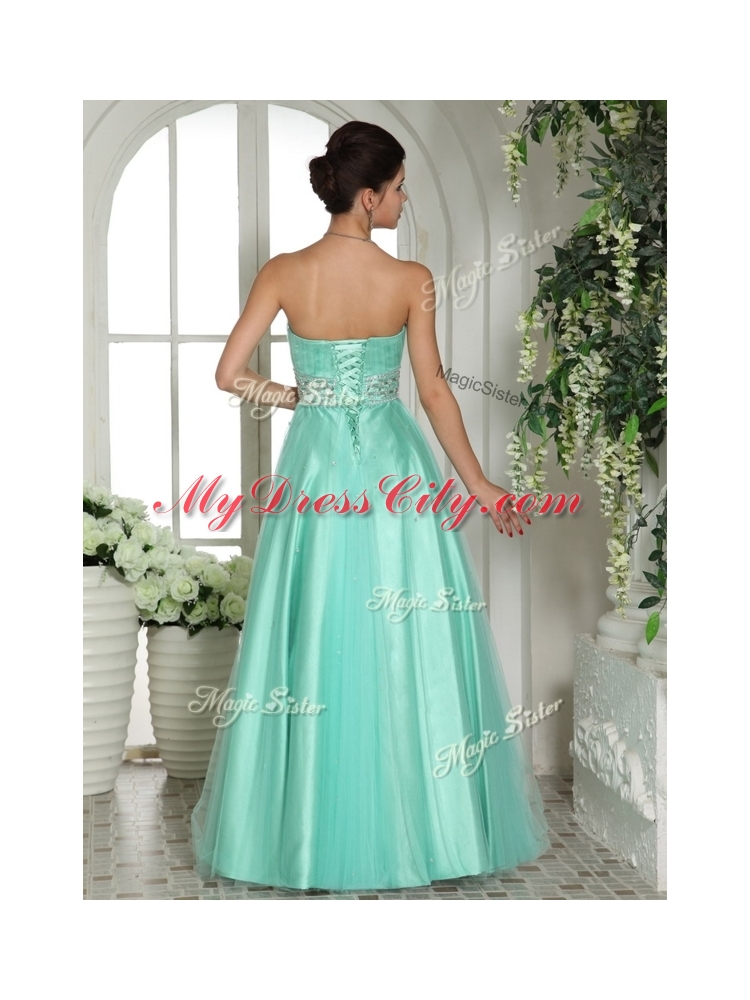 Elegant A Line Sweetheart Beading Designer Prom Dresses in Apple Green