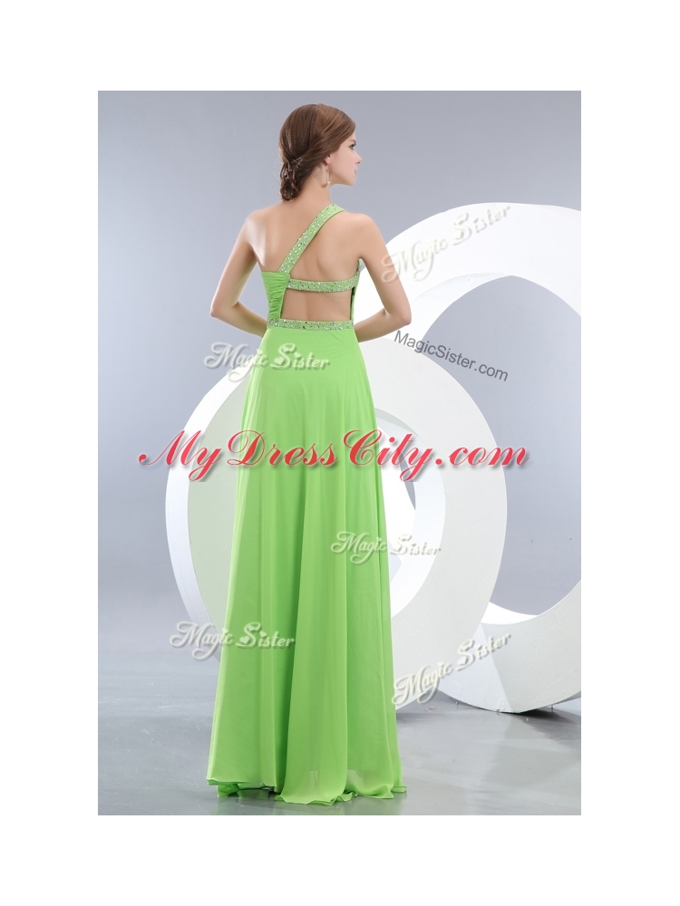 Elegant One Shoulder Spring Green Designer Prom Dresses with High Slit