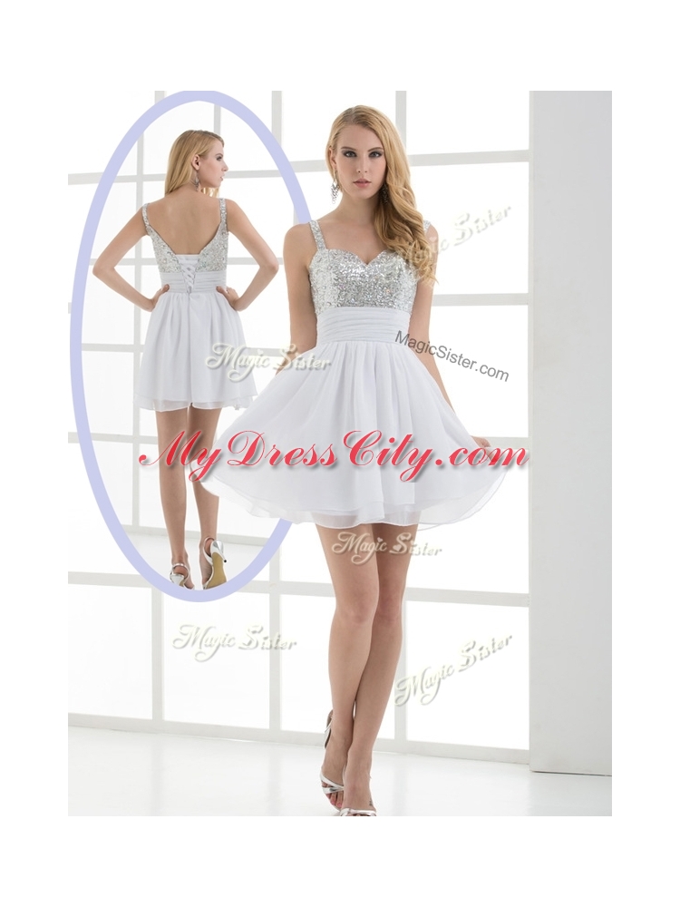 Fashionable Straps Sequins Short Designer Prom Dress for Graduation