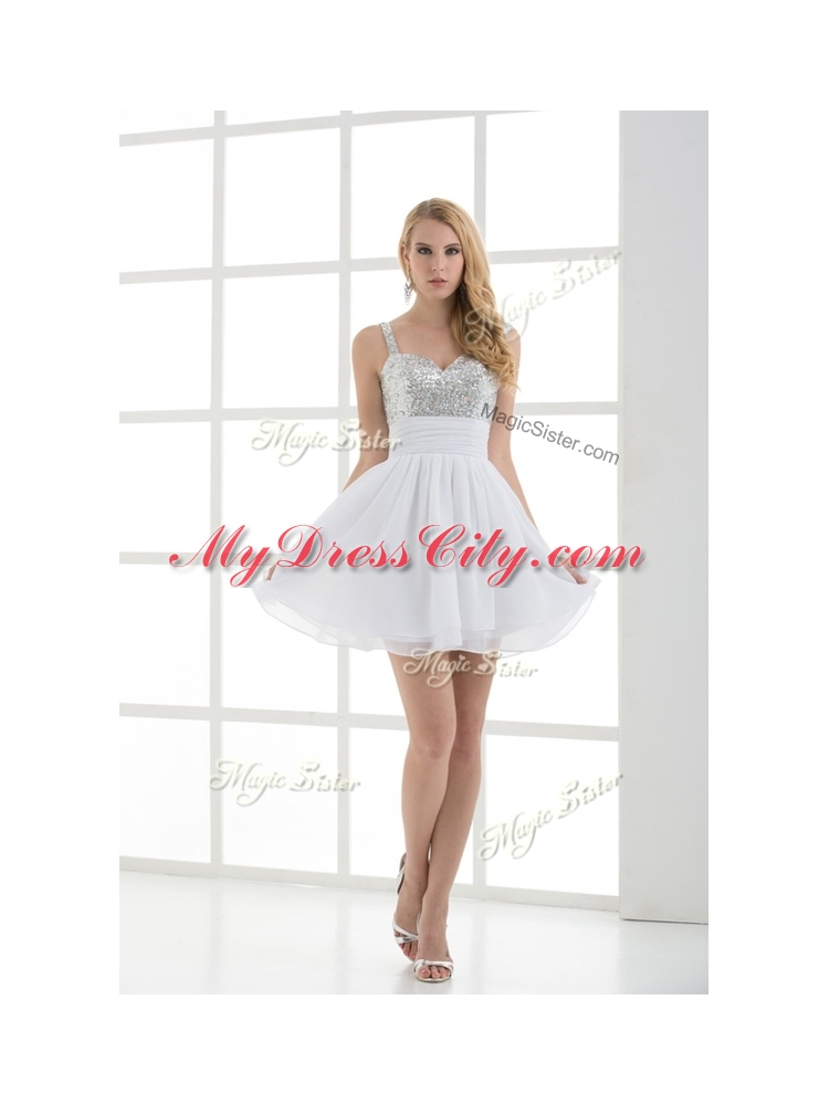 Fashionable Straps Sequins Short Designer Prom Dress for Graduation