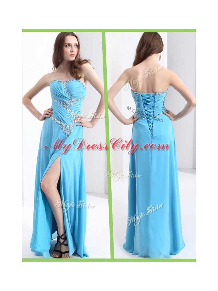 Fashionable Sweetheart Designer Prom Dresses with Beading and High Slit For 2016