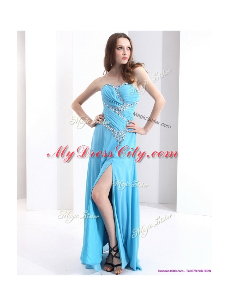 Fashionable Sweetheart Designer Prom Dresses with Beading and High Slit For 2016