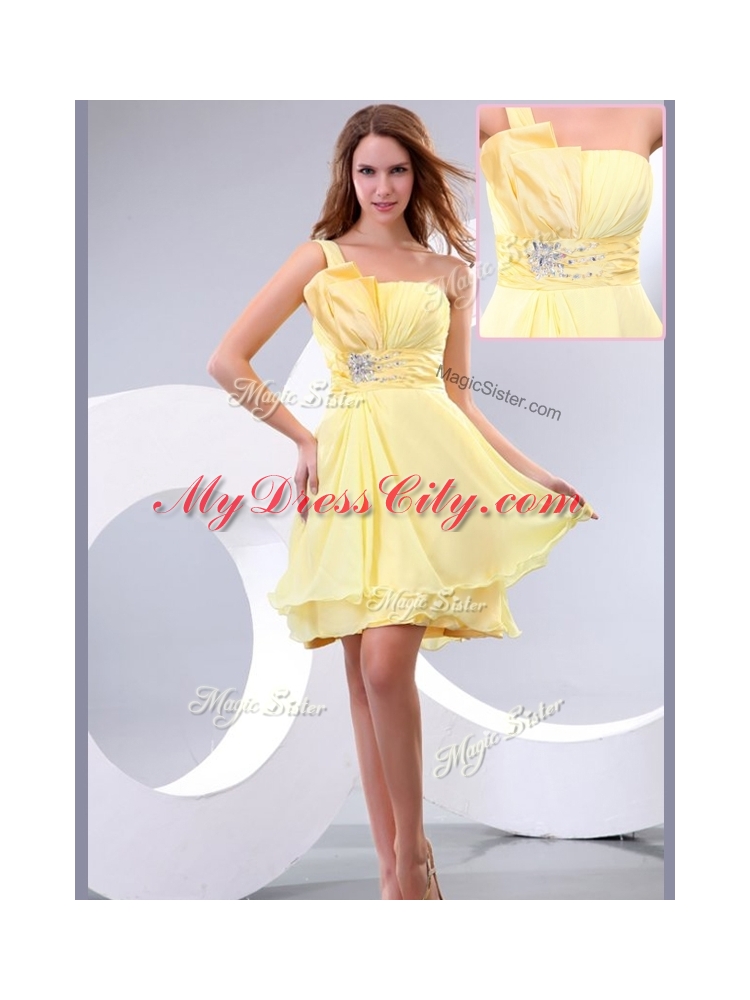 Lovely Short One Shoulder Beading and Belt Prom Dress