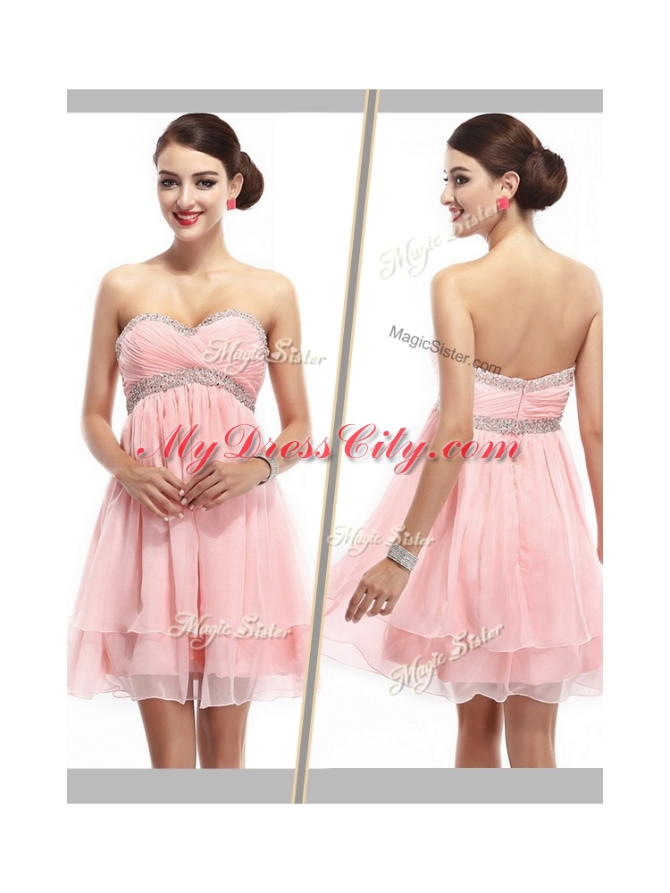 Lovely Sweetheart Short Prom Dress with Beading and Ruching For 2016