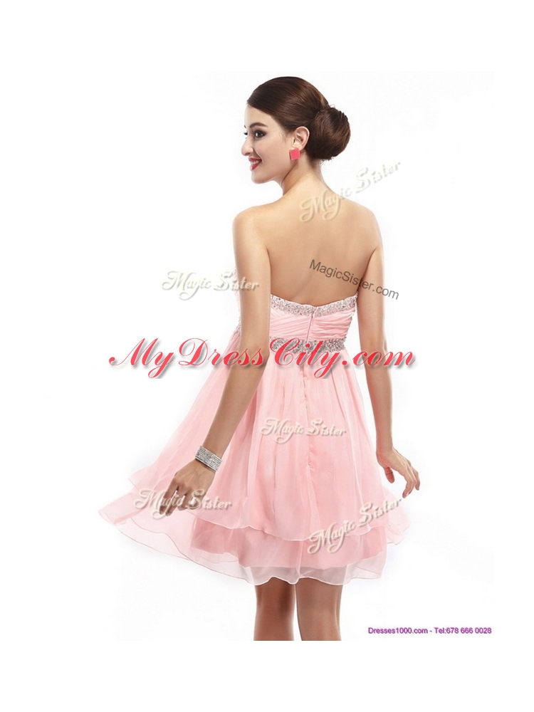 Lovely Sweetheart Short Prom Dress with Beading and Ruching For 2016