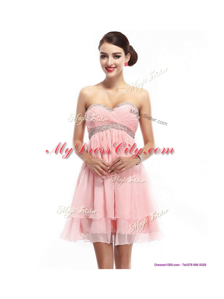 Lovely Sweetheart Short Prom Dress with Beading and Ruching For 2016