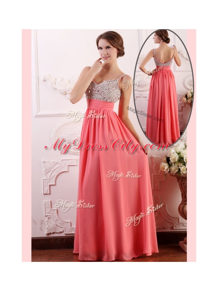 Most Popular Empire Straps Watermelon Prom Dress for Celebrity