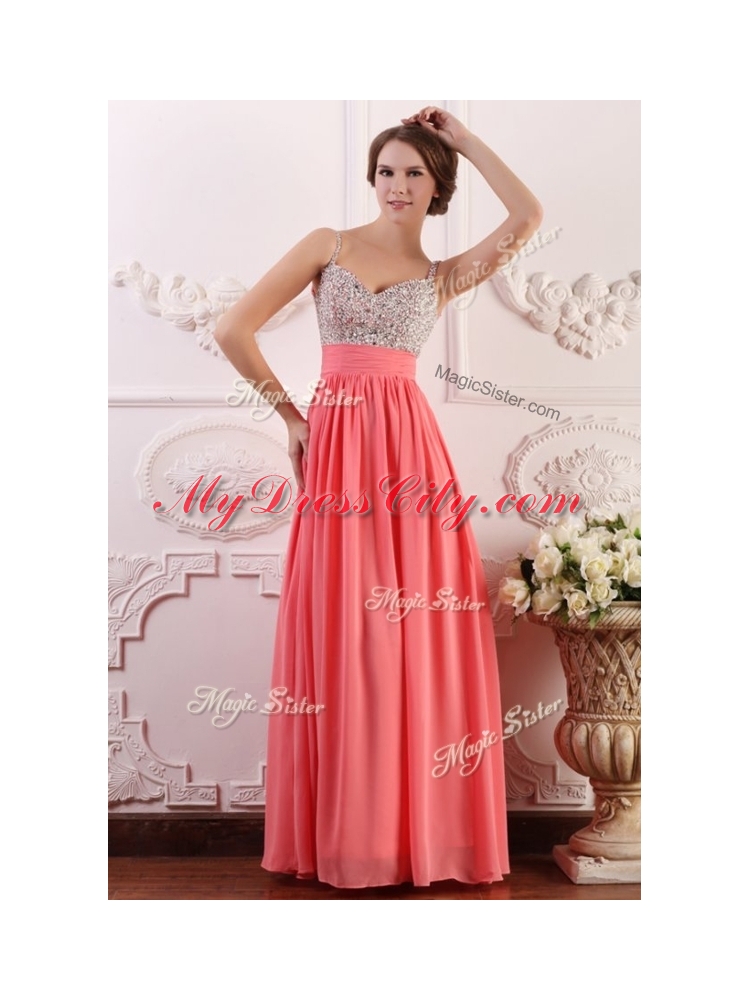 Most Popular Empire Straps Watermelon Prom Dress for Celebrity