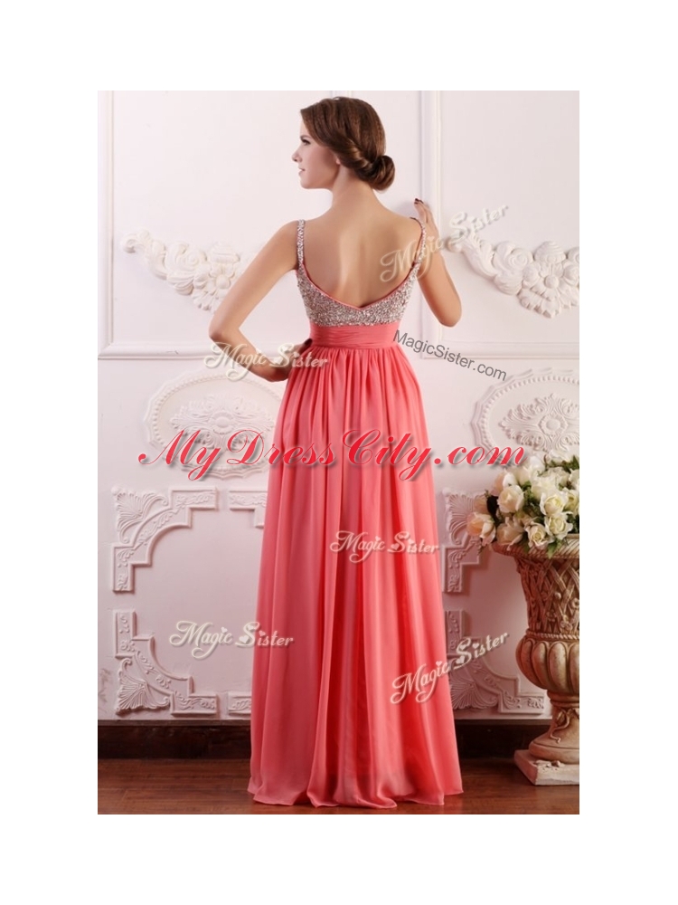 Most Popular Empire Straps Watermelon Prom Dress for Celebrity