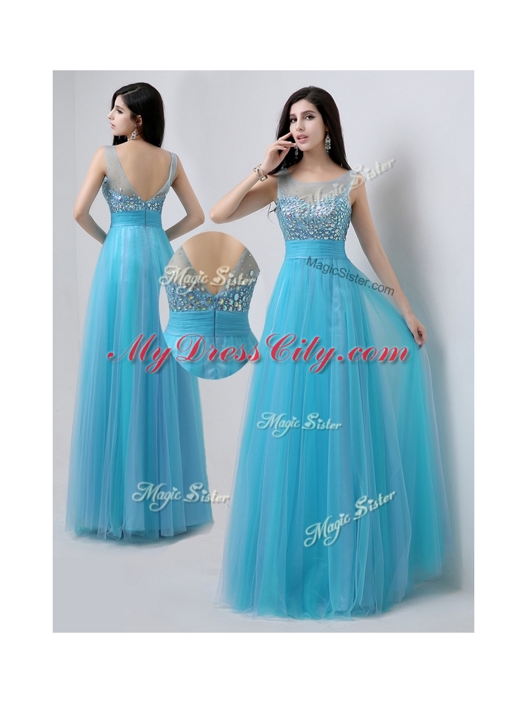 Pretty Scoop Empire Beading Designer Prom Dresses in Baby Blue