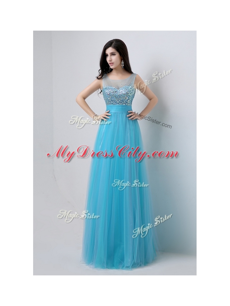 Pretty Scoop Empire Beading Designer Prom Dresses in Baby Blue