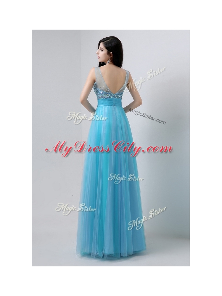 Pretty Scoop Empire Beading Designer Prom Dresses in Baby Blue