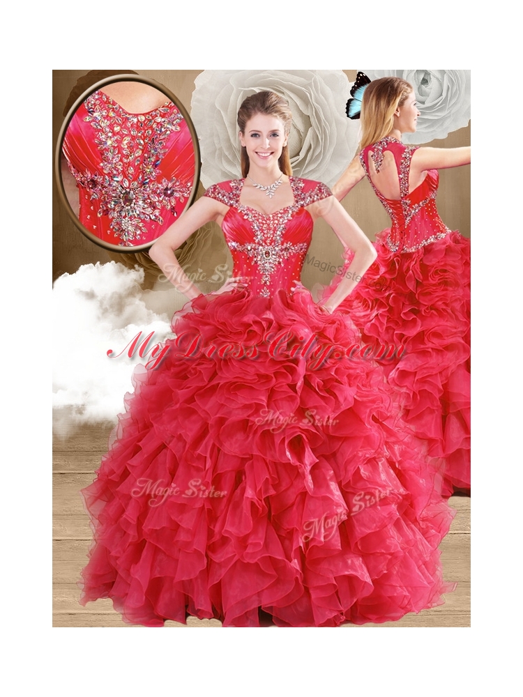 Latest Beading and Ruffles Quinceanera Gowns in Red