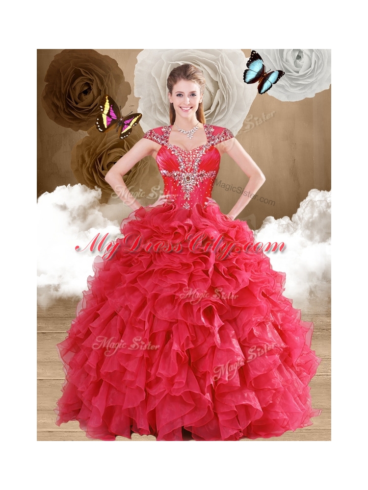 Latest Beading and Ruffles Quinceanera Gowns in Red