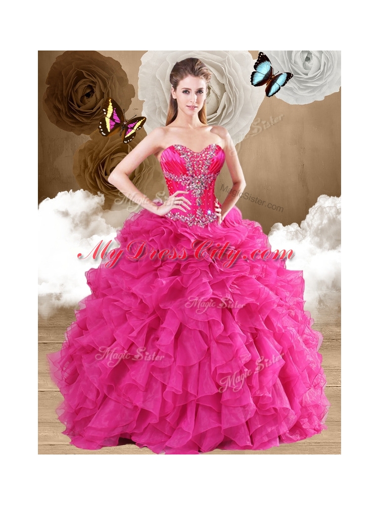 Latest Beading and Ruffles Quinceanera Gowns in Red