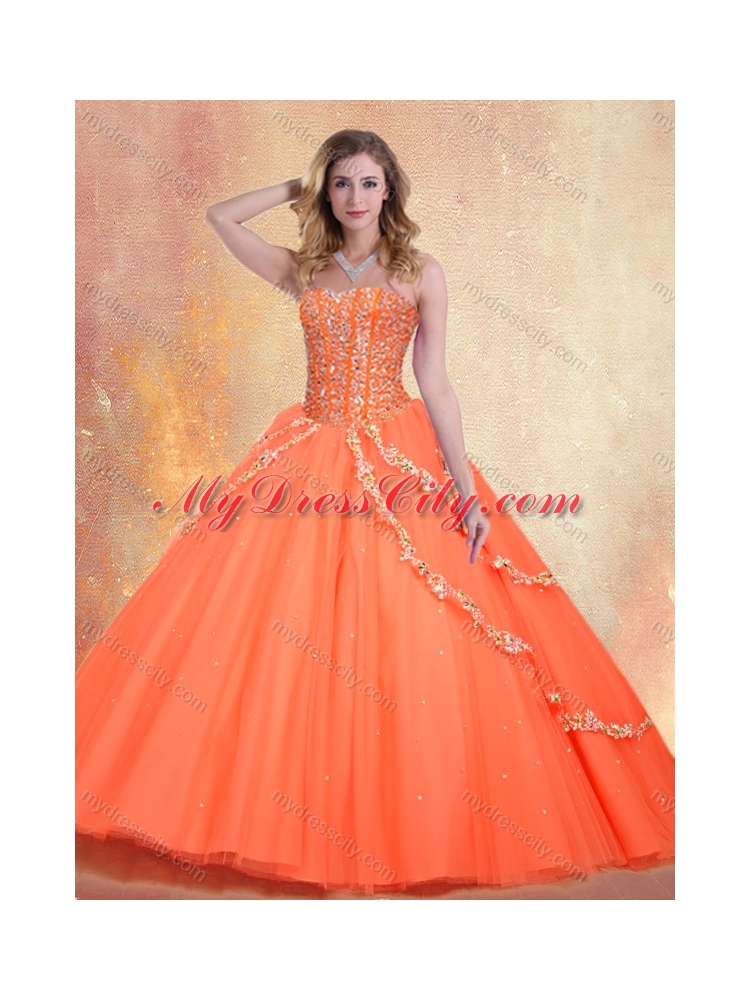 Romantic Sweetheart Brush Train Quinceanera Dresses with Beading