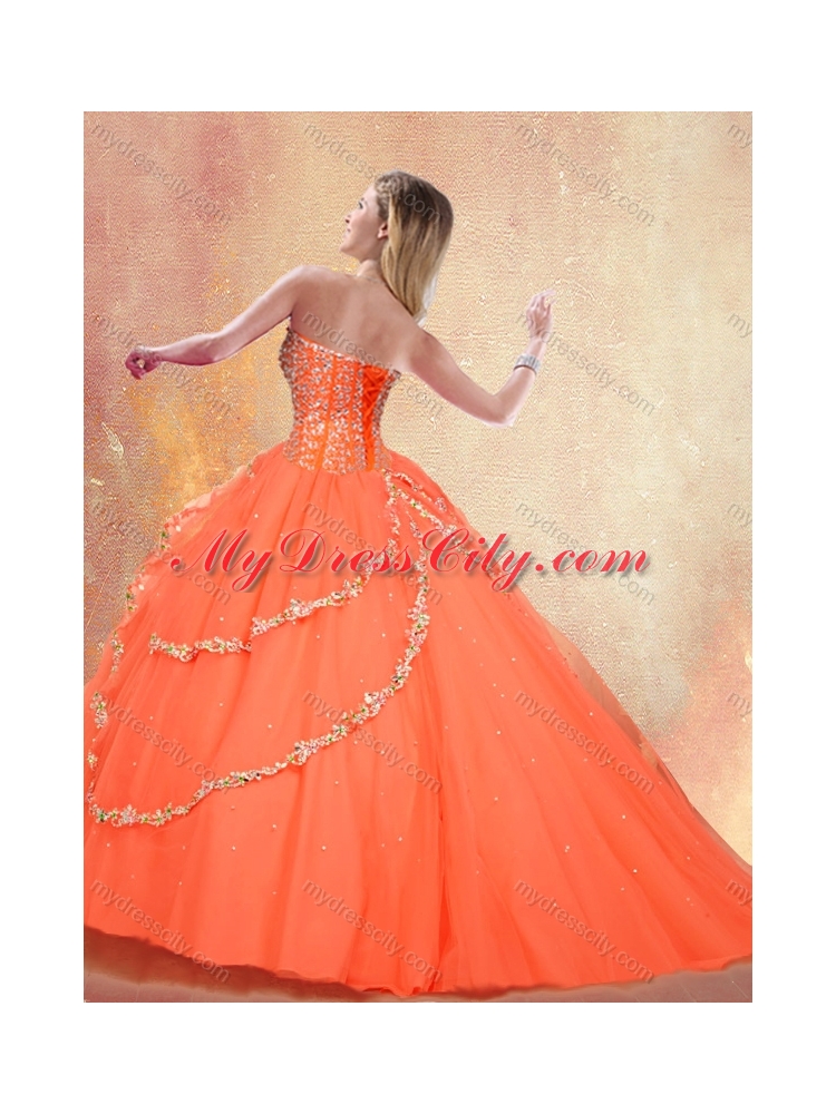 Romantic Sweetheart Brush Train Quinceanera Dresses with Beading