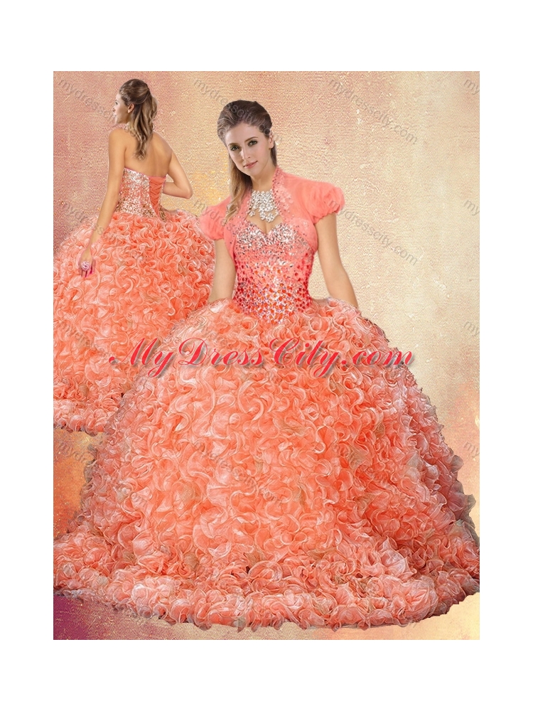 Perfect Brush Train Quinceanera Dresses with Beading and Ruffles