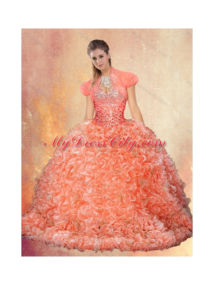 Perfect Brush Train Quinceanera Dresses with Beading and Ruffles