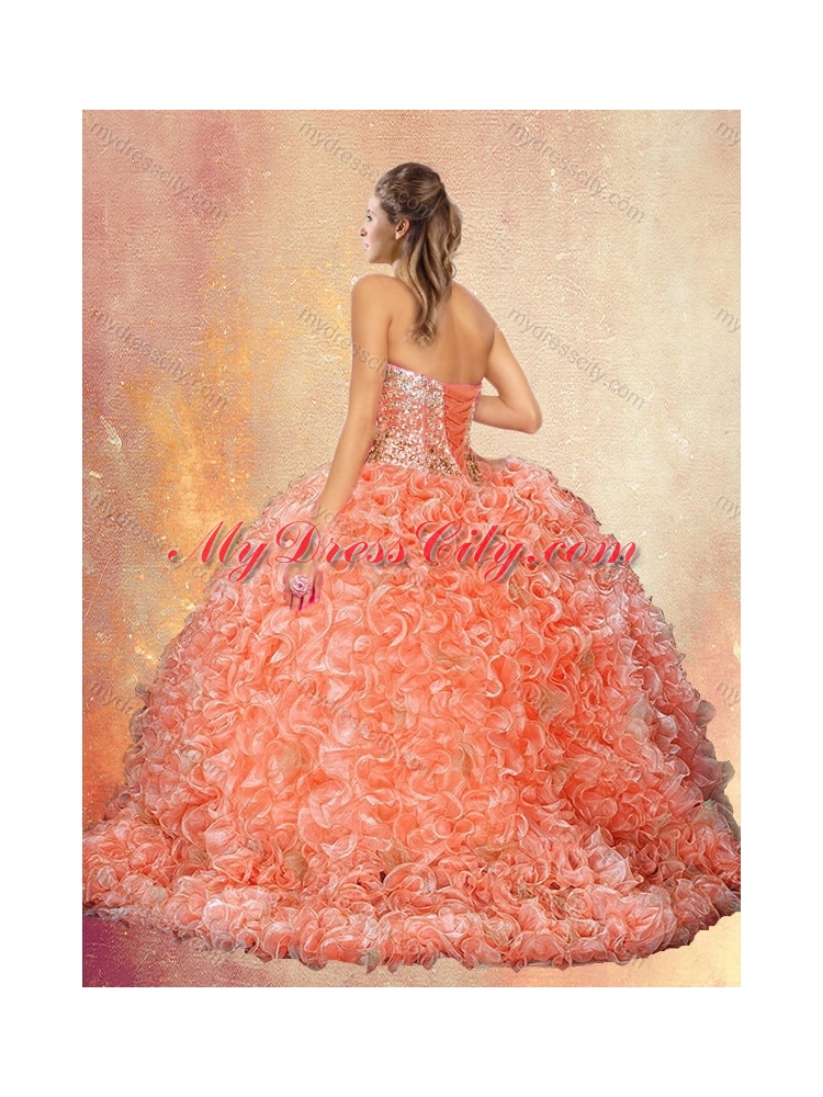 Perfect Brush Train Quinceanera Dresses with Beading and Ruffles