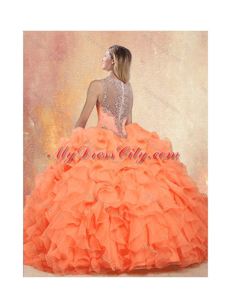 Beautiful Straps Orange Red Sweet 16 Dresses with Ruffles and Appliques