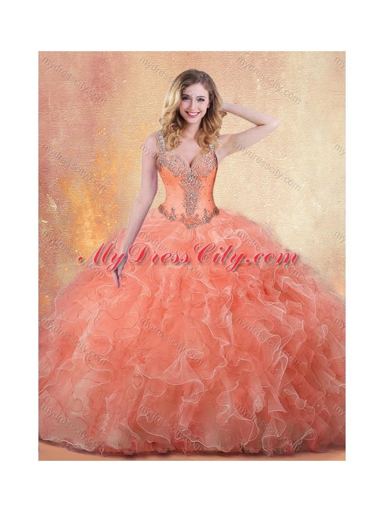 Best Straps Ball Gown Quinceanera Dresses with Ruffles and Appliques