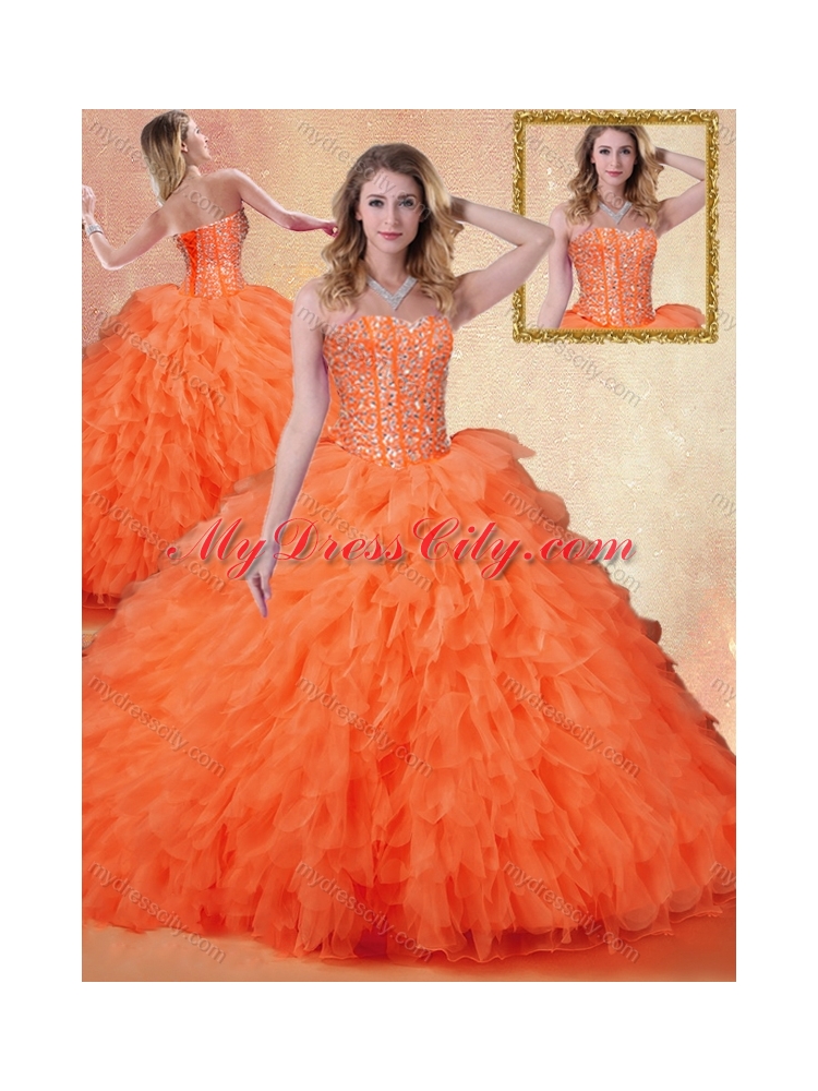 Classical Sweetheart Ruffles Quinceanera Dresses in Orange Red