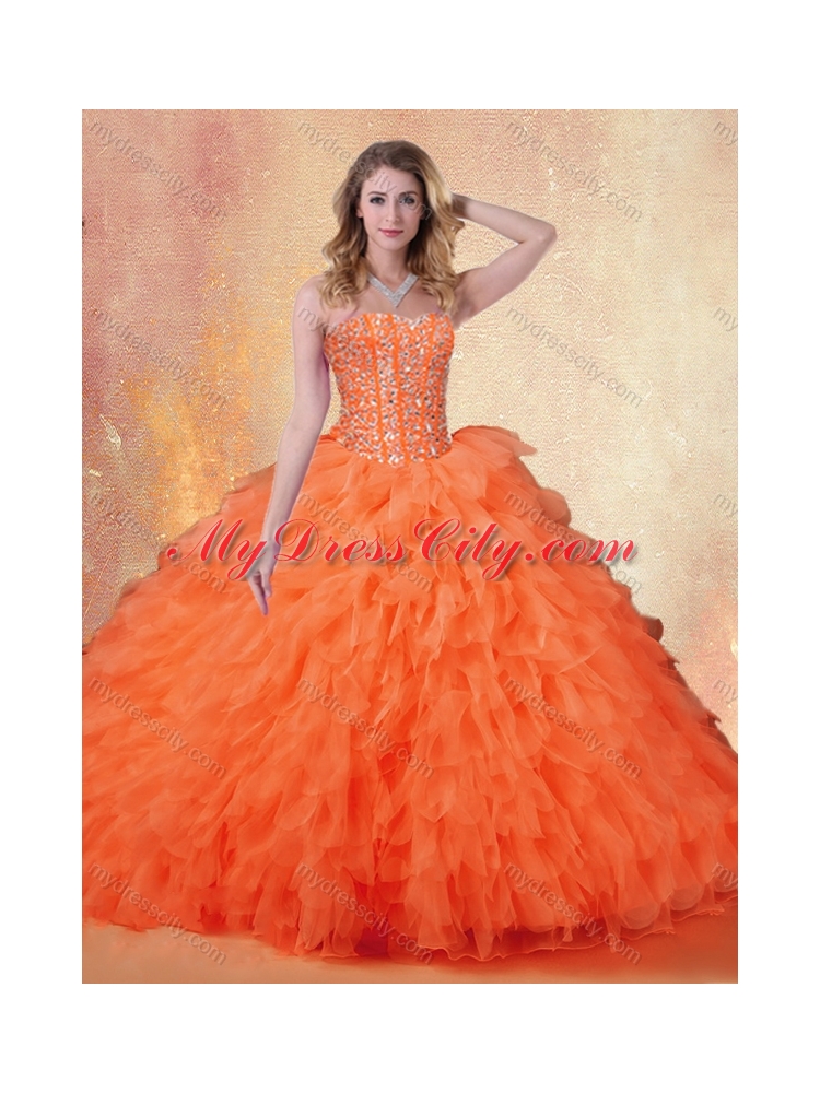 Classical Sweetheart Ruffles Quinceanera Dresses in Orange Red