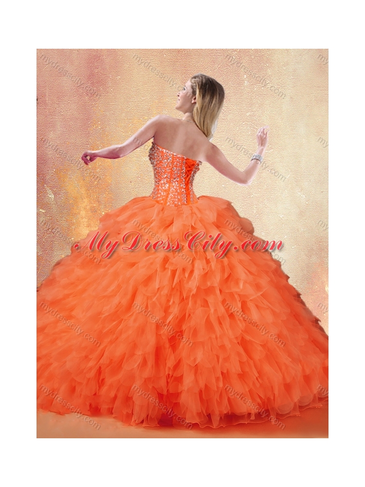 Classical Sweetheart Ruffles Quinceanera Dresses in Orange Red